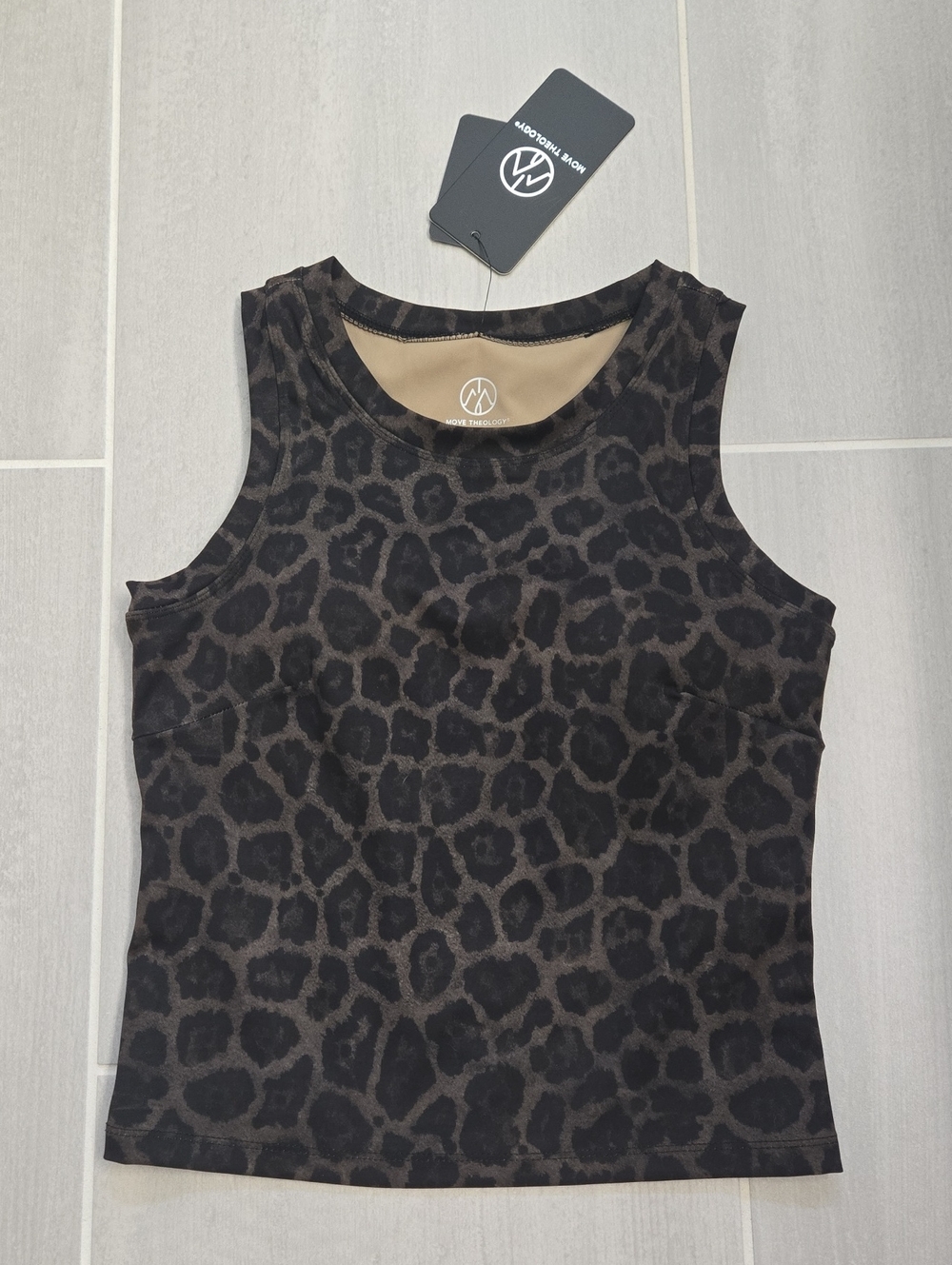 Move Theology Sleeveless Leopard Print Tank Top - Black/Brown S
